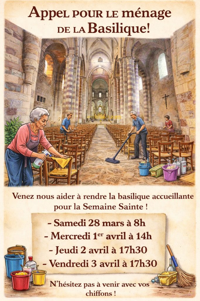 dessin de personne faisant le ménage de la Basilique Appel aux volontaires