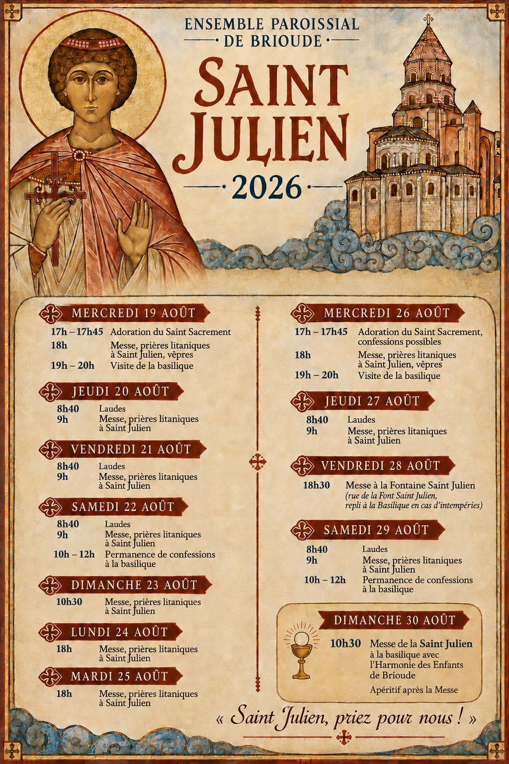 Programme des célébrations de la semaine de saint Julien à Brioude