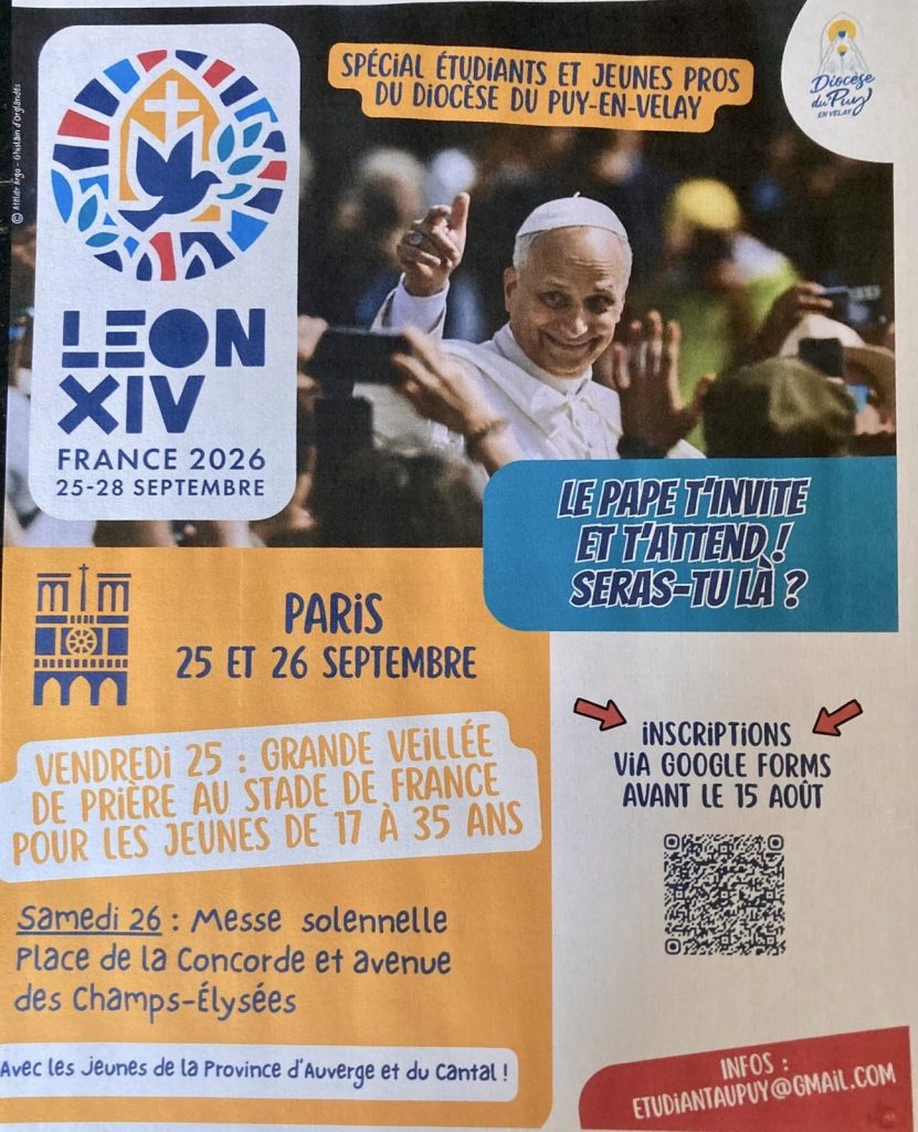 Les JEUNES avec Léon XIV Paris les 25 et 26 septembre 2026